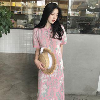 Floral Short-sleeve Knit Dress