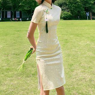 Tassel Short-sleeve Slit Lace Qipao