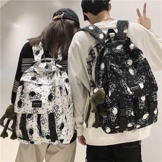 Astronaut Print Buckled Nylon Backpack