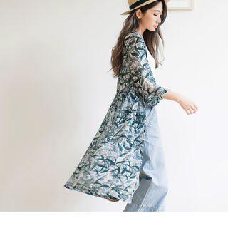 V-neck Print Long Cover-up