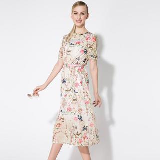 Short-sleeve Floral Midi Dress