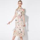 Short-sleeve Floral Midi Dress