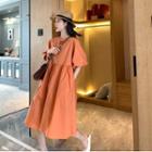 Plain Loose-fit Puff-sleeve Dress