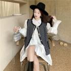 Plaid Button-up Vest / Plain Blouse