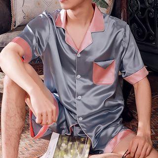 Loungewear Set : Short-sleeve Panel Shirt & Shorts