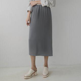Band-waist Satin Long Pencil Skirt