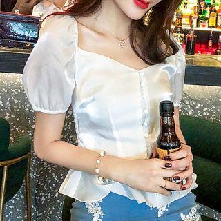 Puff Short-sleeve Ruffle Hem Top