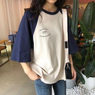 Elbow-sleeve Letter Print Raglan T-shirt