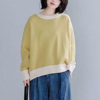 Contrast Trim Sweater Emerald - One Size