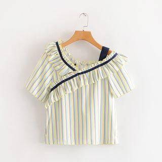 Striped Short-sleeve Ruffle Top