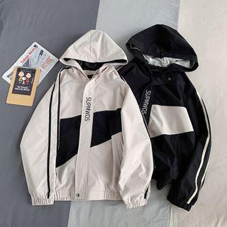 Long-sleeve Lettering Two-tone Jacket