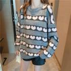 Heart Printed Knit Sweater