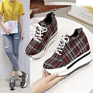 Plaid Platform Lace Up Sneakers