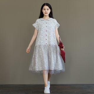 Peter Pan Collar Printed A-line Midi Dress