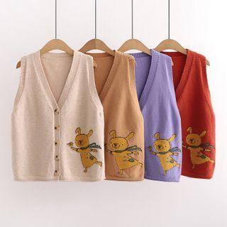 Rabbit Print Buttoned Knit Vest