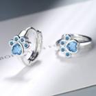 Rhinestone Paw Hoop Earring 1 Pair - Blue Paw - Silver - One Size