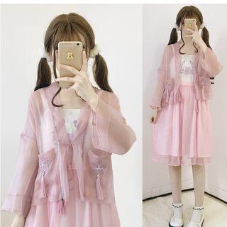 Strappy Pleated A-line Dress / Light Jacket