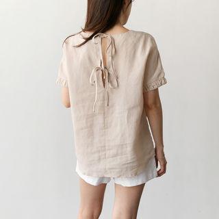 Frilled-sleeve Tie-back Top