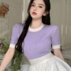 Two Tone Knit Cropped Top Violet - One Size