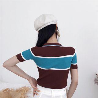 Color-block Striped Short-sleeve Knit Top