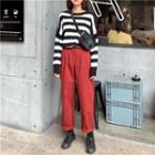 Striped Loose-fit Sweater / Plain Straight-leg Pants
