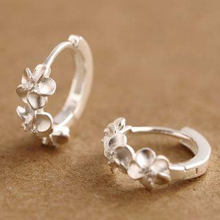 S925 Sterling Silver Flower Hoop Earrings