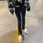 Slit-hem Boot-cut Pants Black - One Size