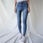 Hidden-band Slit-trim Skinny Jeans