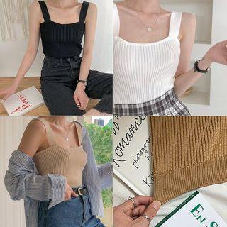 Sleeveless Square-neck Rib-knit Top