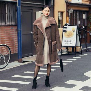 Belted-detail Long Faux-shearling Jacket