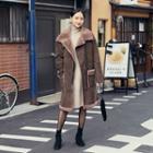 Belted-detail Long Faux-shearling Jacket
