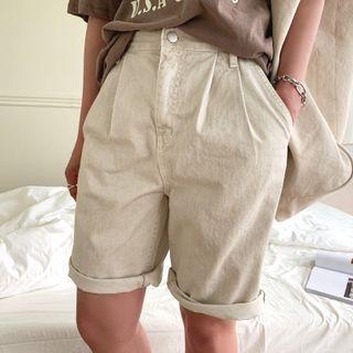 Zip-fly Washed Bermuda Shorts