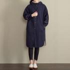 Hooded Buttoned Long Trench Coat