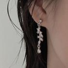 Leaf Rhinestone Asymmetrical Alloy Cuff Earring