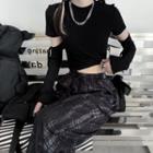 Short-sleeve T-shirt / Drawstring Arm Sleeves / Tie-dyed Wide Leg Pants / Set