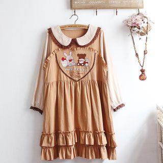 Collared Long-sleeve A-line Dress As Shown In Figure - One Size
