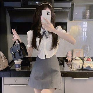 Short-sleeve Plain Crop Shirt / Skort