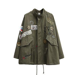 Batch Embroidered Drawstring Waist Jacket