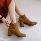 Block-heel Ribbon Accent Ankle Boots