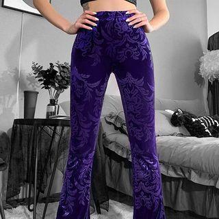 Patterned Velvet Boot-cut Pants