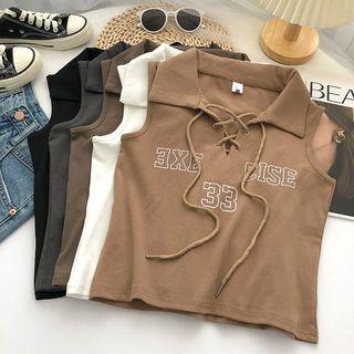 Sleeveless Lettering Lace-up Top