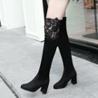 Block-heel Lace Panel Over-the-knee Boots