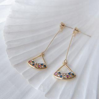 Rhinestone Dangle Drop Earring 1 Pair - Multicolor Rhinestone - Gold - One Size