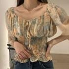 Floral Print Peplum Blouse As Shown In Figure - One Size
