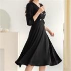 Balloon-sleeve Button-trim Dress
