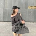 Cold-shoulder Lettering Pullover Gray - One Size