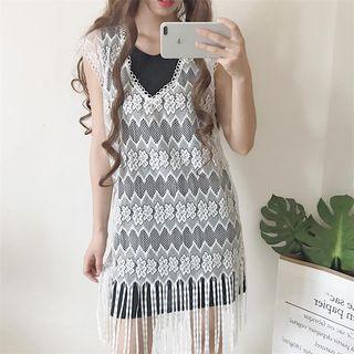 Set: Plain Tank Dress + Lace Fringed Tank Dress