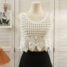Cropped Open-knit Loose Vest White - One Size