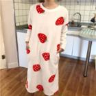 Strawberry Patterned Long-sleeve Midi Sleep Dress