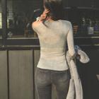 Cutout-front Slim-fit T-shirt